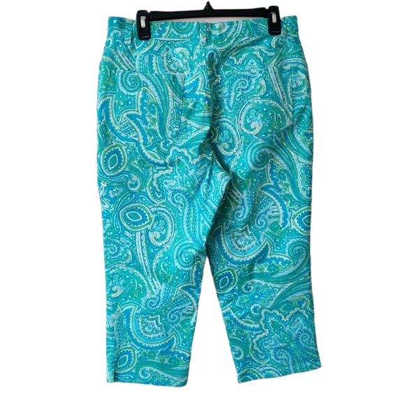 LAUREN RALPH LAUREN Paisley Stretch Blue Green Capri Pants 10 - Picture 2 of 7